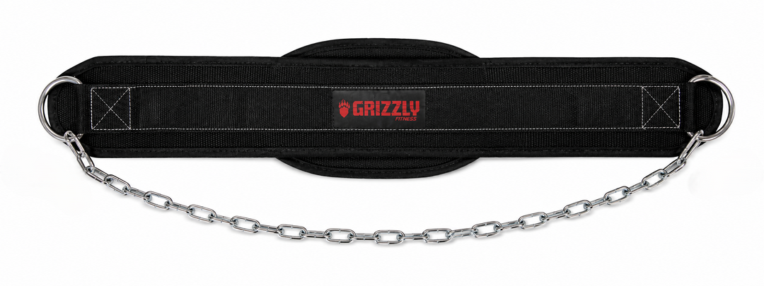 Grizzly Fitness Woven Nylon Pro Dip and Pull Up Belt with 36 inch chain, weightlifting accessories for lifting