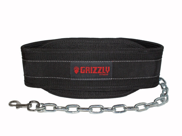 Grizzly Fitness Ceinture en nylon tissé Pro Dip et Pull Up avec chaîne de 91,4 cm