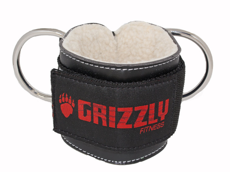 Grizzly Fitness Premium Sangle de cheville en cuir rembourrée 7,6 cm pour homme et femme (taille unique)