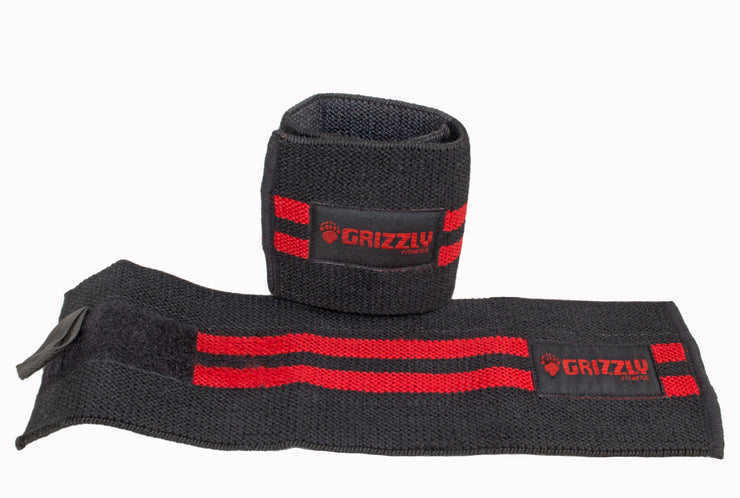Grizzly Fitness Bandes de poignet d'haltérophilie Premium Red Line de 7,6 cm pour hommes et femmes (paire taille unique de 27,9 cm de long)