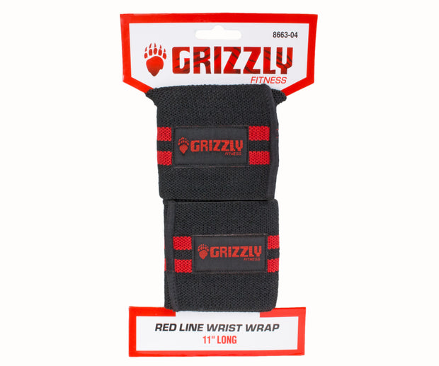 Grizzly Fitness Bandes de poignet d'haltérophilie Premium Red Line de 7,6 cm pour hommes et femmes (paire taille unique de 27,9 cm de long)