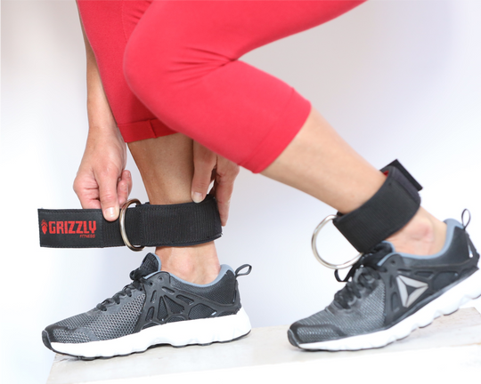 Grizzly Fitness Premium 3" Padded Leather Ankle Straps for Men and Women (One-Size Pair)